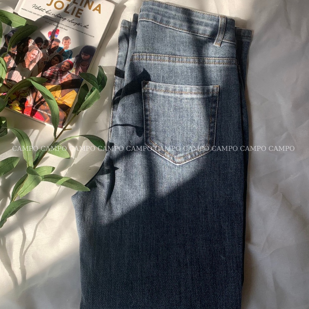 Quần jean ghi đá ống đứng Campo quần nữ Siêu nâng mông hiệu ứng buff dáng