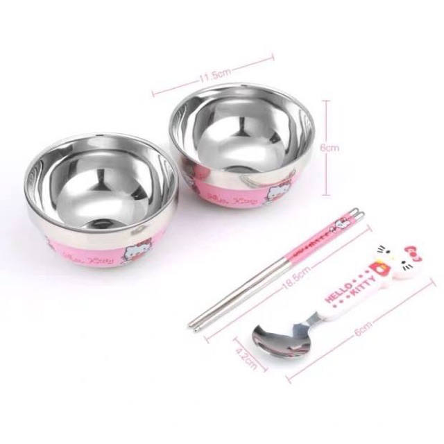 Bộ 2 Bát Chống Nóng Kèm Thìa Đũa Cho Bé Yêu Hình Hoạt Hình Siêu Xinh
