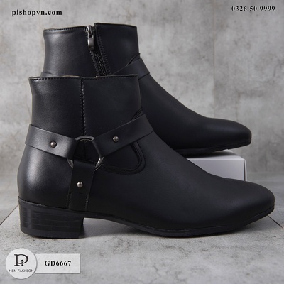 Giày nam bốt cổ cao màu đen chất liệu da mềm êm chân kiểu dáng hàn quốc GD6667 htstore