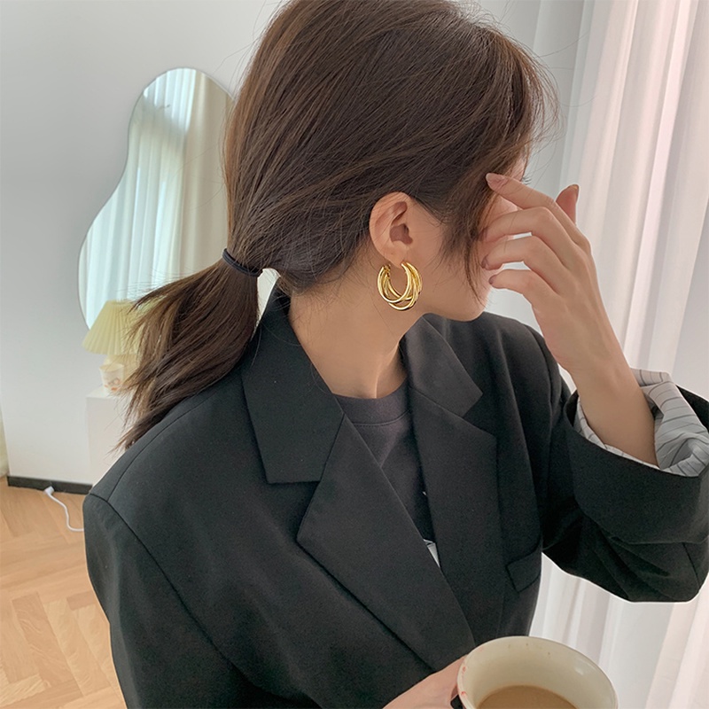 Khuyên Tai Kim Bạc Dáng Tròn Thời Trang Hàn Quốc Sang Trọng