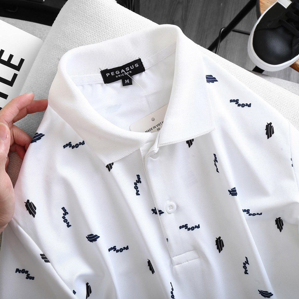 Áo polo nam họa tiết PEGASUS201 2M - Áo thun nam trung niên chất liệu cotton lạnh cực đẹp, form suông thoải mái