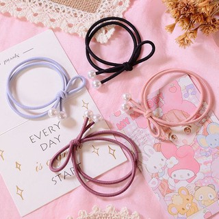 2 dây cột tóc nơ xéo 1 bên đính hạt trai trắng dễ thương phụ kiện tóc hàn quốc - namimi