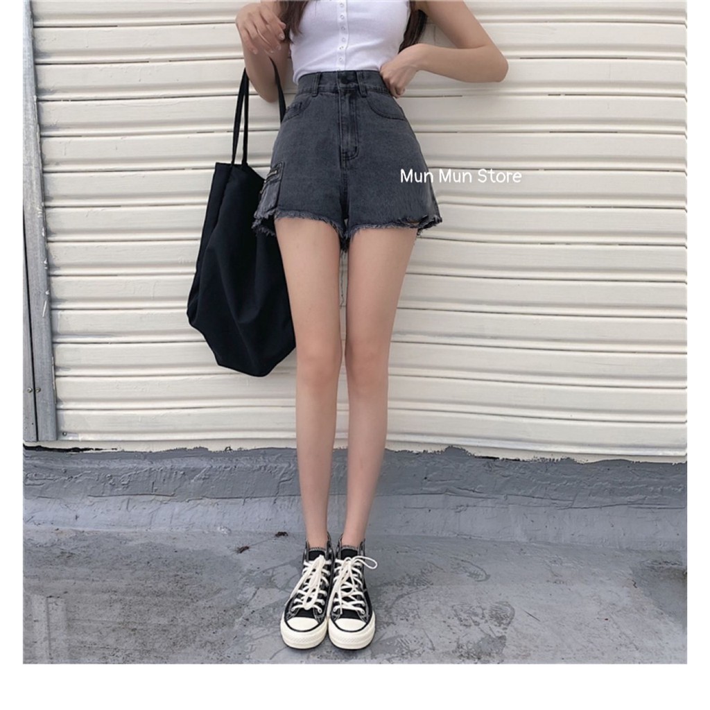Quần short nữ lưng cao MunMunStore quần bò đùi cao cấp phom hàn quốc ulzzang ( ảnh + video thật)