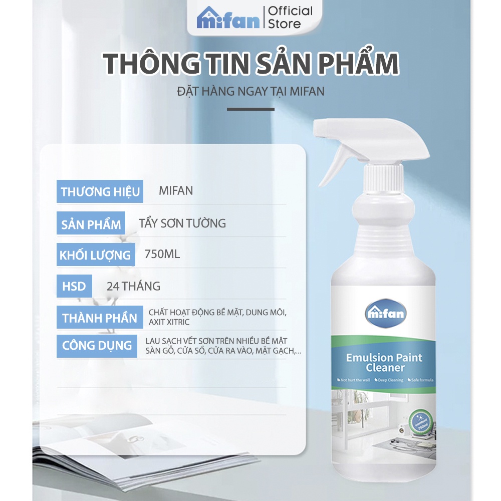 Bình Xịt Tẩy Sơn Nước Cao Cấp MIFAN 750ml - Làm Sạch Nhanh Vết Sơn Cứng Đầu Trên Tường, Sàn, Cửa - Hiệu Quả 99,9%