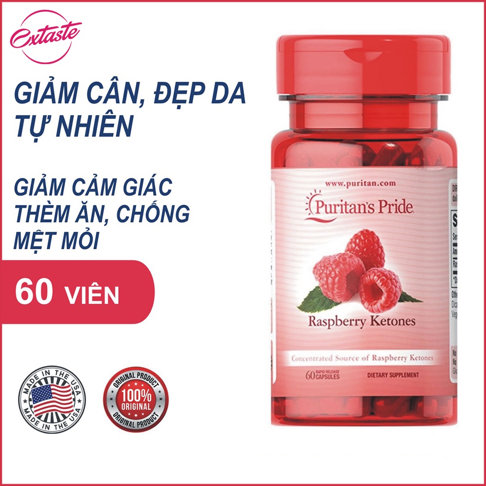 Viên uống hỗ trợ giảm cân Puritan's Pride Raspberry Ketones 500mg 60 viên