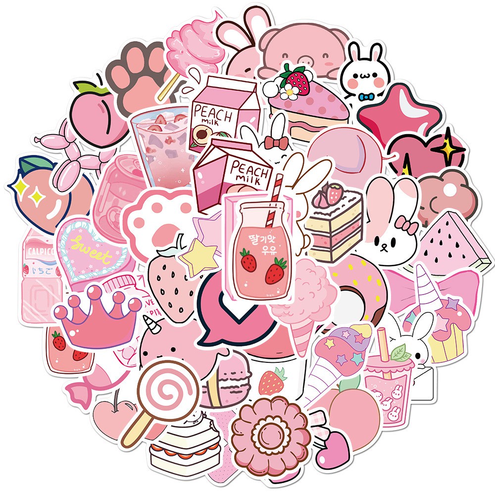 Bộ sticker/ Hình dán Chủ đề màu Hồng dễ thương trang trí điện thoại, laptop...