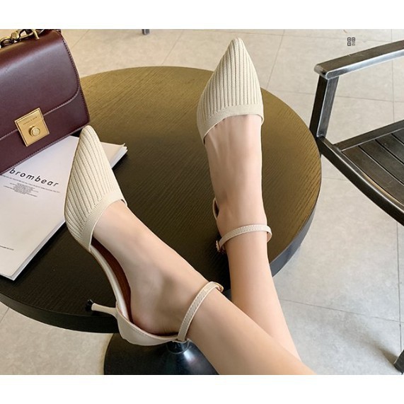 🌺(ORD) Giày Baotou A10 quai mảnh nhỏ/ Đế nhọn/ vân sọc dọc Cao 7Cm/ Phong Cách Hàn Quốc