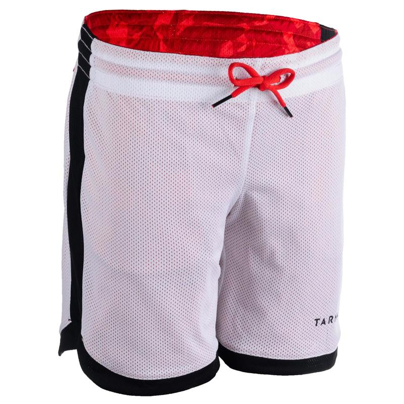 Quần short hai mặt chơi bóng rổ cho bé Decathlon TARMAK màu trắng đỏ size 6 Tuổi