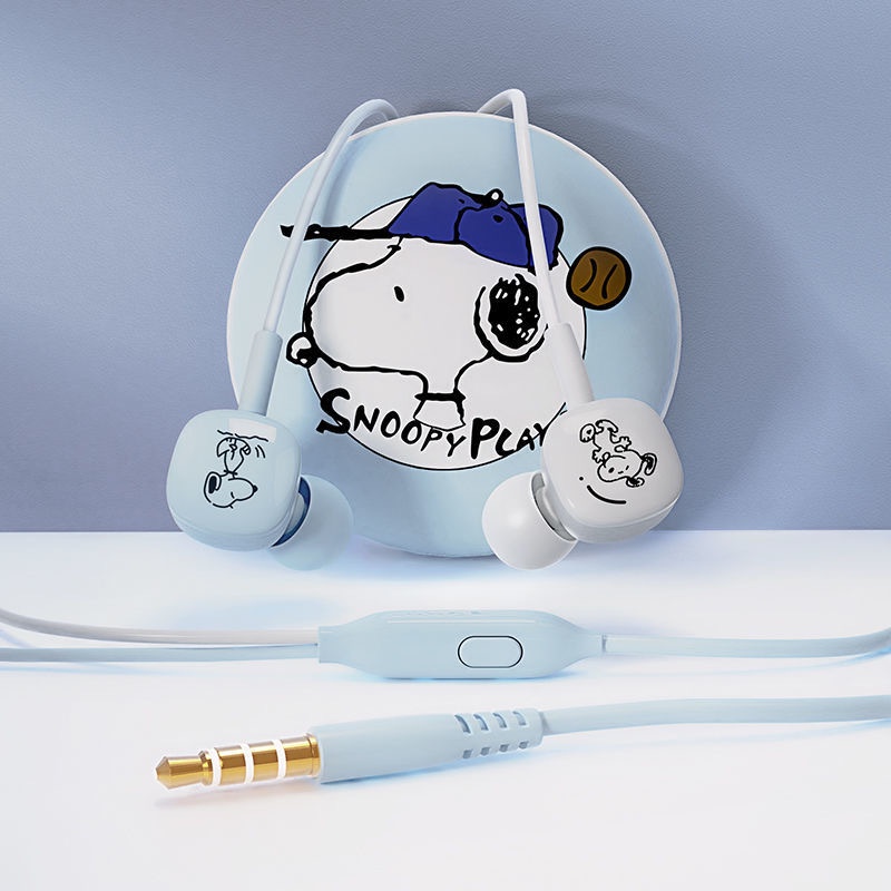 Tai nghe Snoopy 2022 Tai nghe có dây 3.5mm dành cho các cô gái sinh viên dễ thương với Hộp lưu trữ mic
