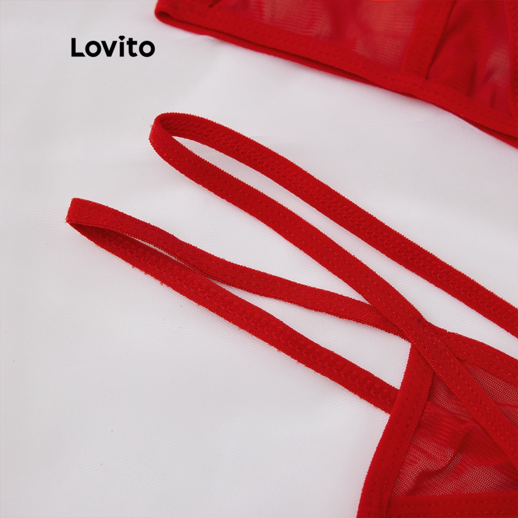 Đồ lót Lovito đan chéo lưới xuyên thấu đơn giản không có miếng đệm quyến rũ L17X617 (Đỏ / Đen) | BigBuy360 - bigbuy360.vn