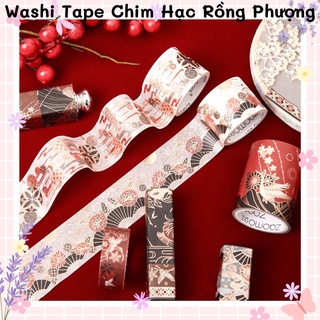 Lẻ các cuộn băng dính washi tape chim hạc rồng phượng cổ trang