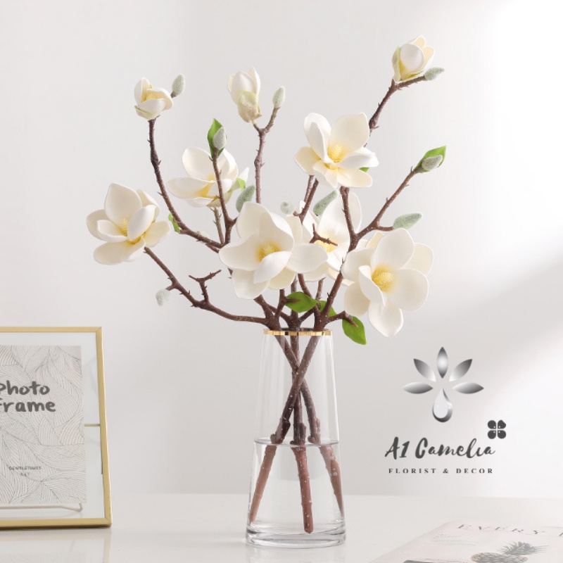 Hoa Giả Hoa Decor - Cành Hoa Mộc Lan Đơn Giản Thanh Lịch Camelia Hoa Decor Trang Trí Nhà Cửa Siêu Đẹp
