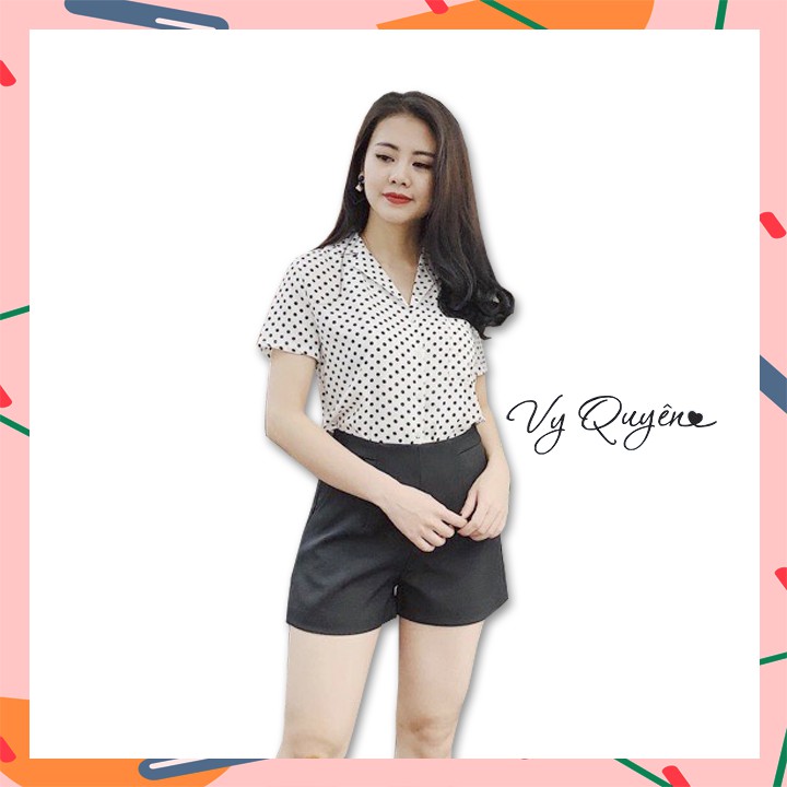 Sơ Mi Chấm Bi Cổ Vest Chất Voan Lụa Siêu Nhẹ