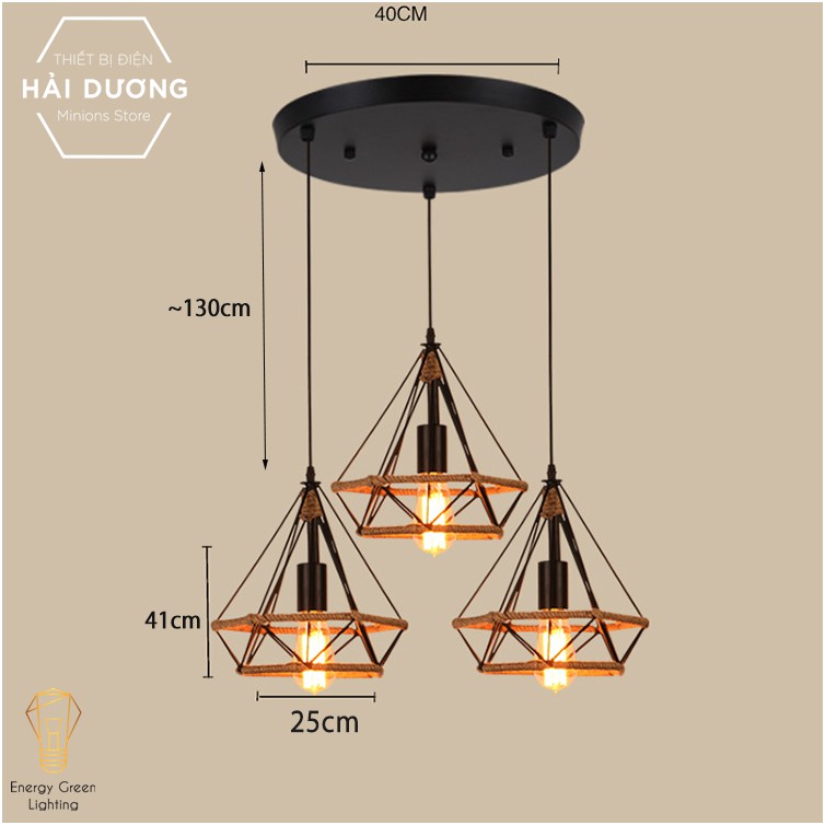 Đèn Thả Decor Kim Cương Quấn Dây Phong Cách Tân Cổ Điển - Đường Kính 25cm - Tặng kèm bóng led - Energy Green Lighting