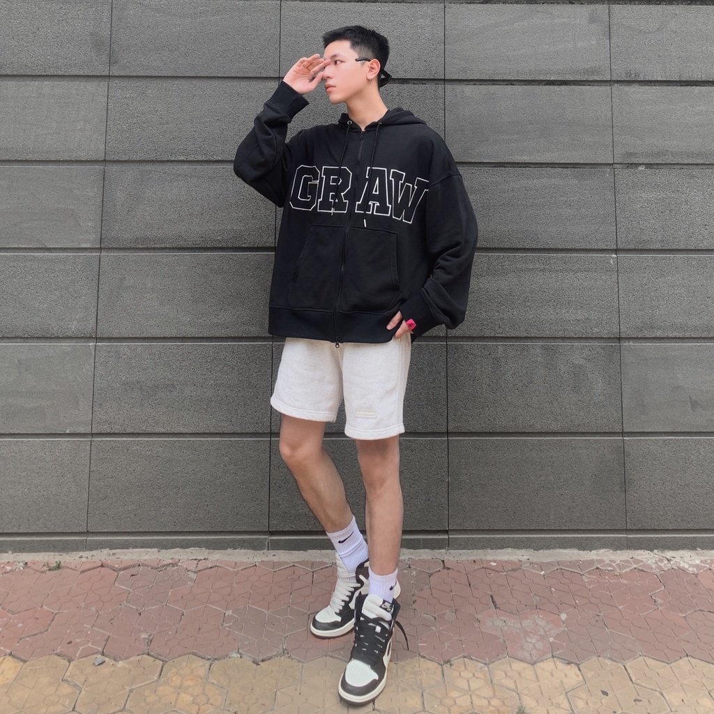 Áo HOODIE ZIP Màu Đen Basic Graw - Đen