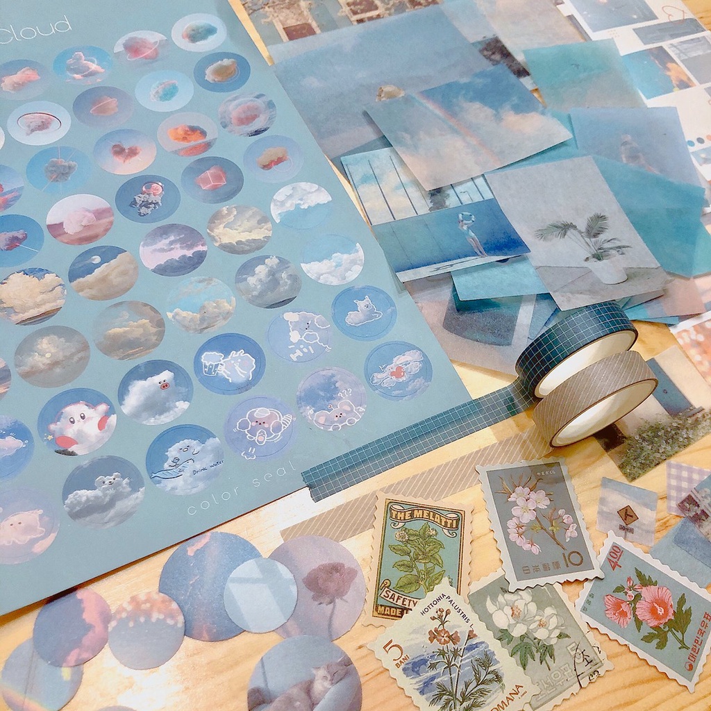 Set phụ kiện trang trí sổ bullet journal Retro gồm túi quà tặng kraft vintage, sticker, washi tape