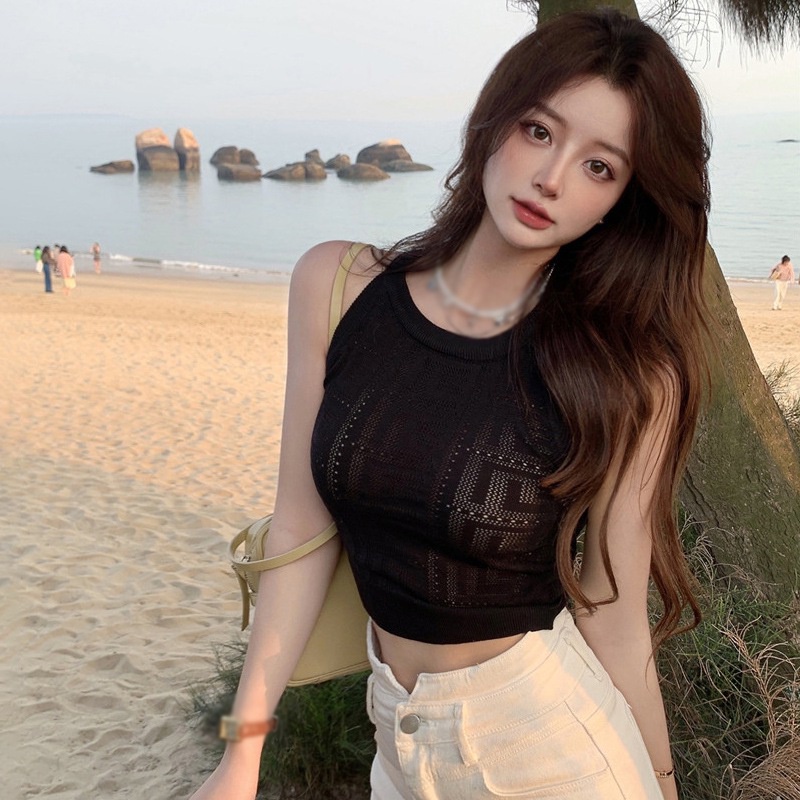 Áo Croptop Dệt Kim Màu Sắc Đơn Giản Quyến Rũ Cho Nữ