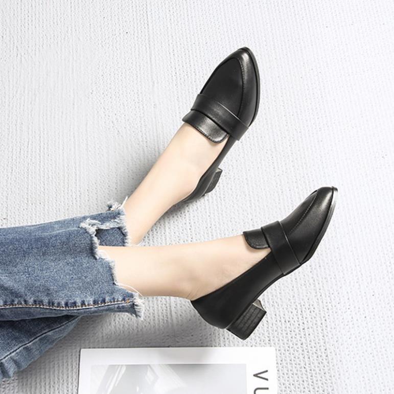 Giày Da Bóng Gót Cao Mũi Nhọn Màu Trơn Phong Cách Hàn Quốc Thời Trang Cho Nữ CA