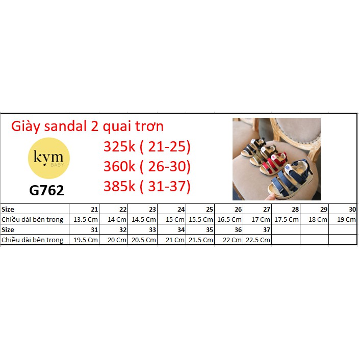 [31 - 37] Giày sandal 2 quai trơn cho bé G762 (Size nhỏ mục khác)