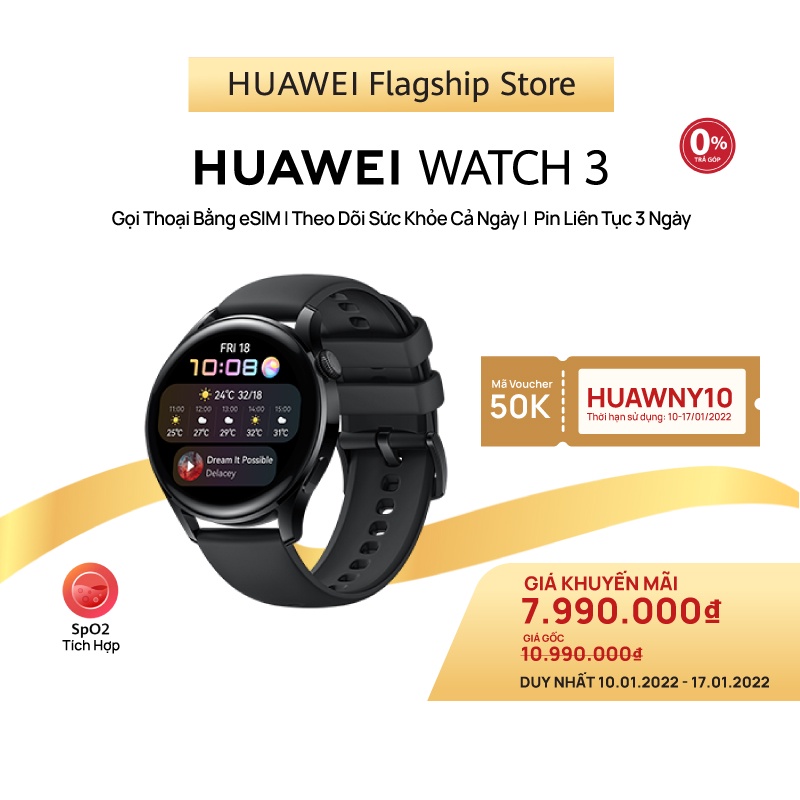 Đồng Hồ Thông Minh HUAWEI WATCH 3 | Gọi Thoại Bằng eSIM | Pin 3 Ngày