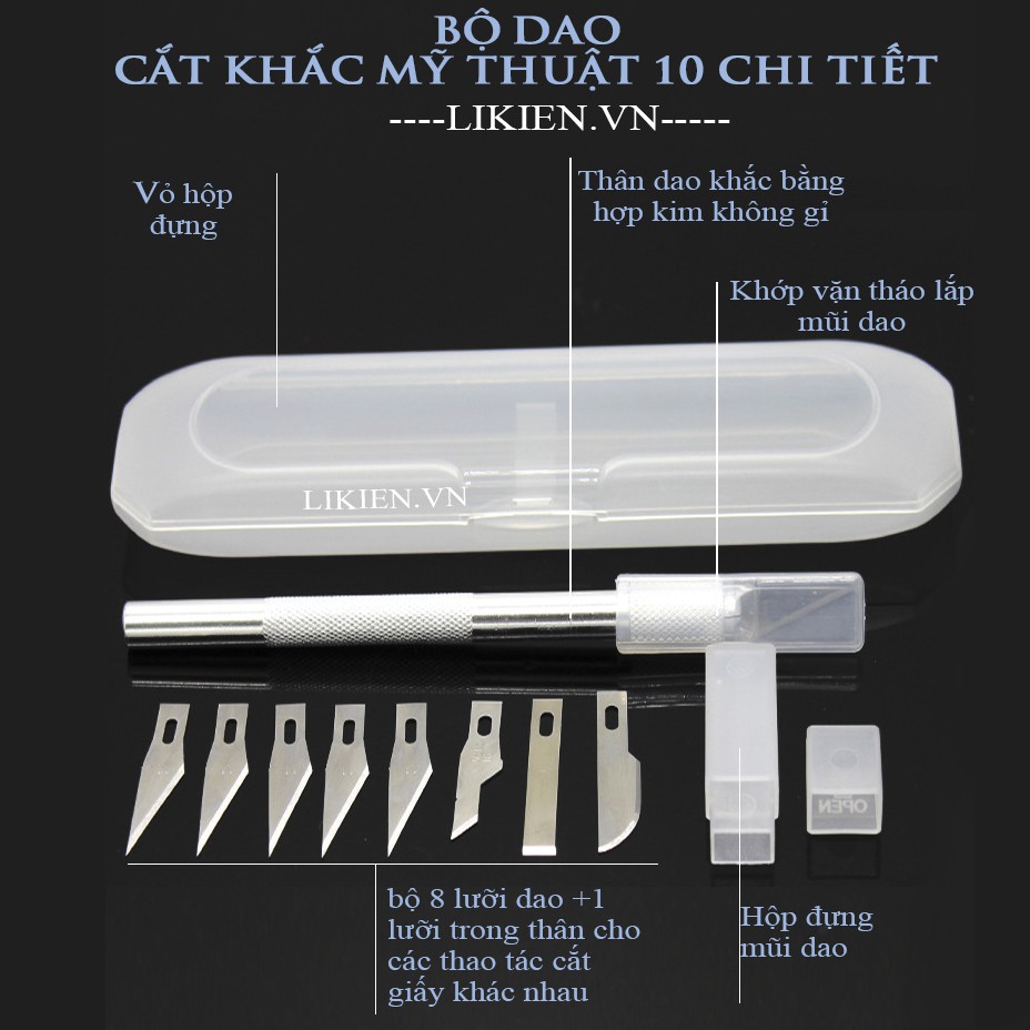 Dao khắc mỹ thuật kèm 11 lưỡi cắt giấy, nhựa , cao su, gỗ, sáp