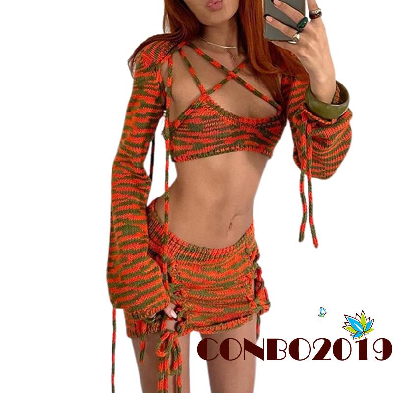 Set Áo Lửng Đan Len + Chân Váy Lưng Cao Thời Trang Cho Nữ