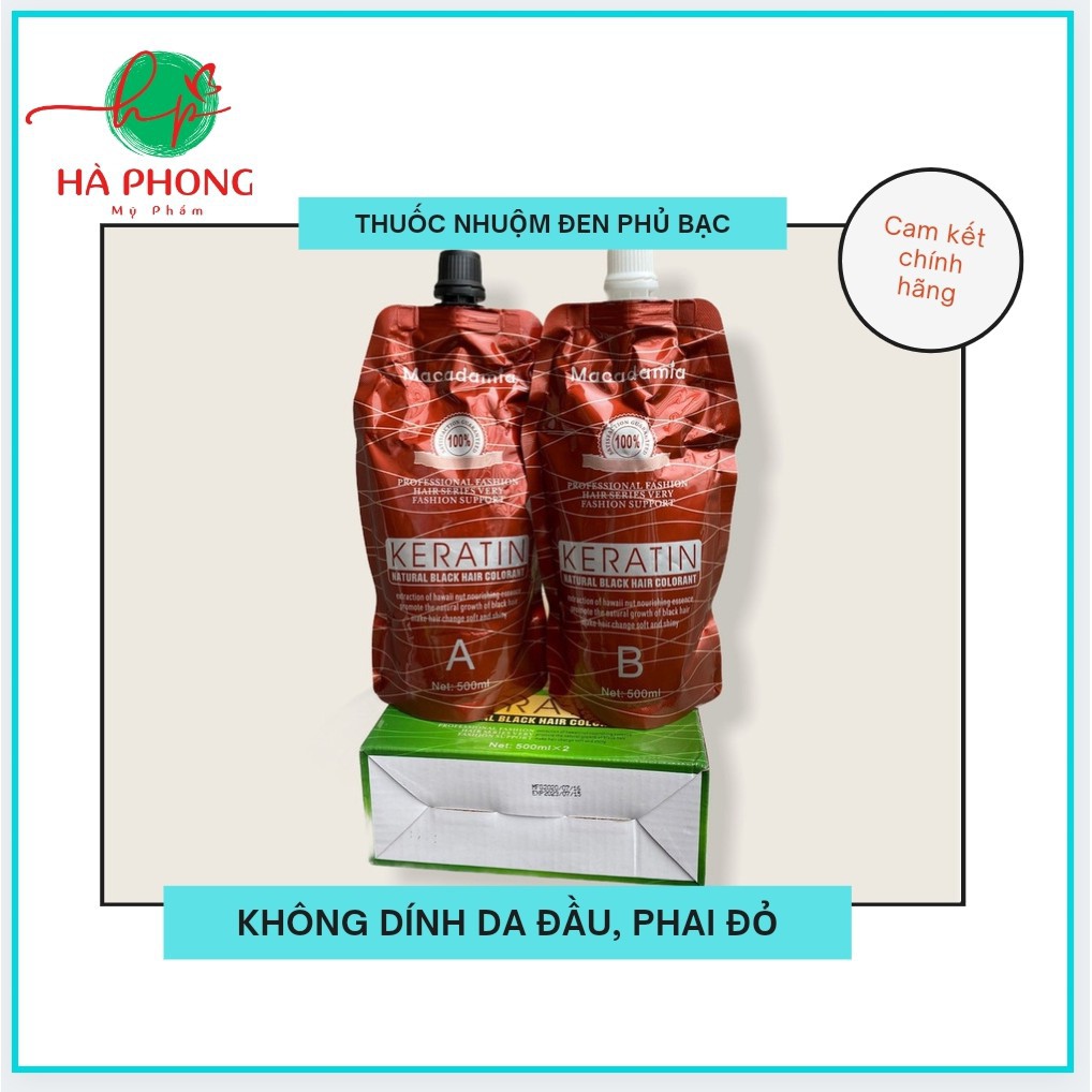 [ Hàng Hot ] [Chính Hãng] Thuốc Nhuộm Tóc Đen Phủ Bạc MACADA KERATIN , Mùi Thơm Không Phai Đỏ Dính Da Đầu Cặp 500mlx2