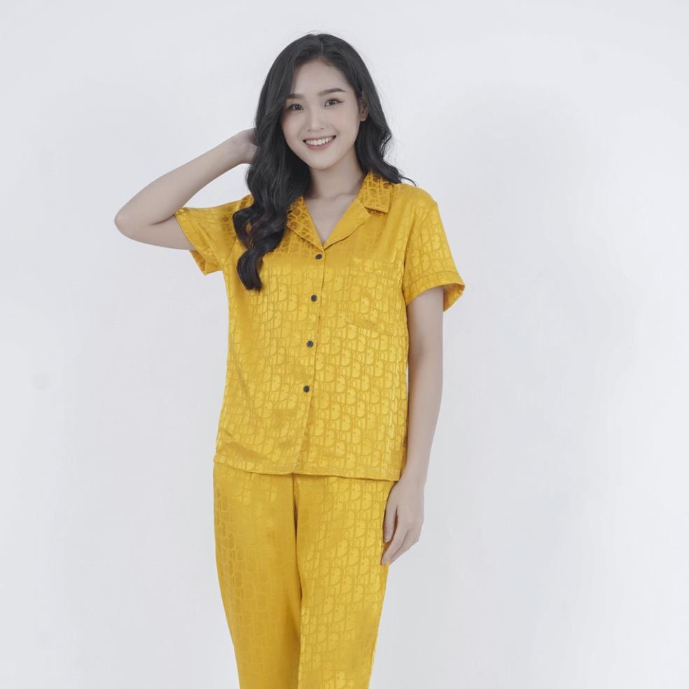 Bộ Đồ Ngủ, Đồ Bộ Pijama Lụa Gấm Tay Ngắn, Quần Dài Họa Tiết Đơn Giản, Chất Vải Cao Cấp - 𝑴𝑰𝑵𝑺𝑯𝑶𝑷 | BigBuy360 - bigbuy360.vn
