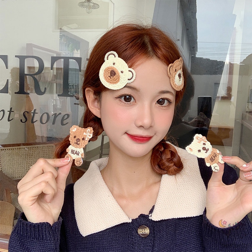 Kẹp tóc dệt kim họa tiết nhân vật hoạt hình phong cách Hàn Quốc đáng yêu cho bé gái