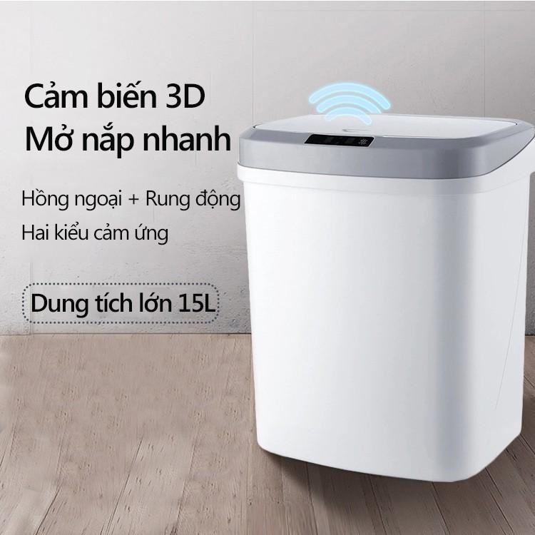 Thùng Rác Cảm Ứng Thông Minh Có Nắp Đóng Mở Tự Động - Thùng Rác Thông Minh CAO CẤP Thể Tích 16L - Nhựa PP Độ Bền Cao