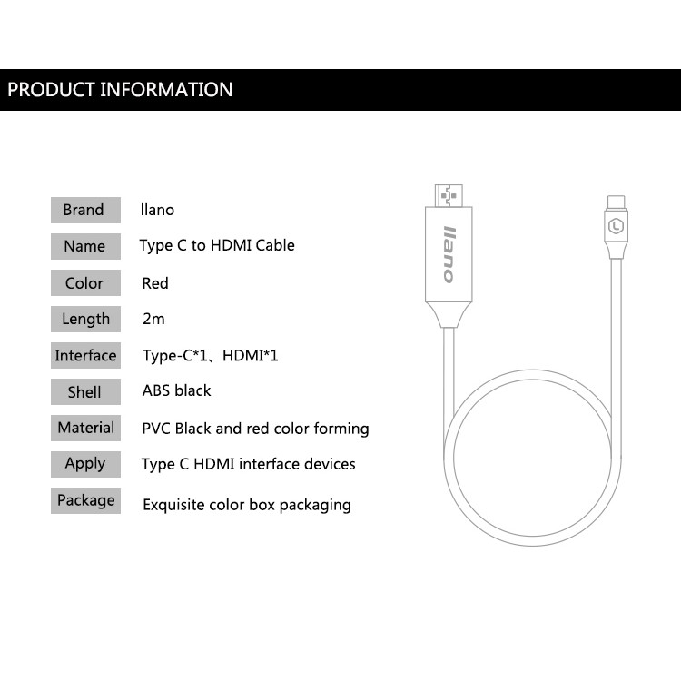 Dây Cáp Chuyển Đổi Cổng Type C Sang HDMI Llano Tiện Lợi