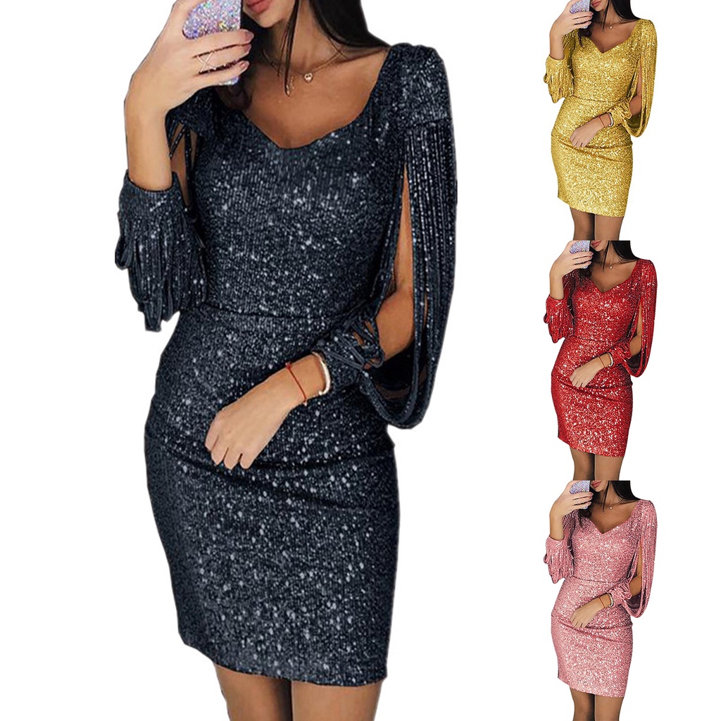 Đầm Mini Đính Kim Sa Lấp Lánh Dễ Thương Cho Nữ