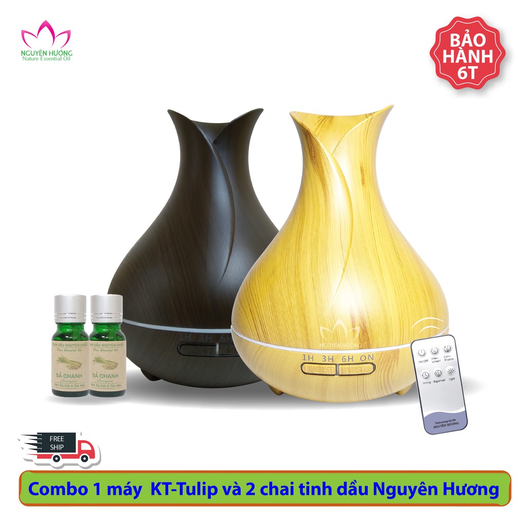 Combo Máy Khuếch Tán Tinh Dầu Tulip 550ml và 2 chai tinh dầu nguyên hương [ BẢO HÀNH 6 THÁNG]