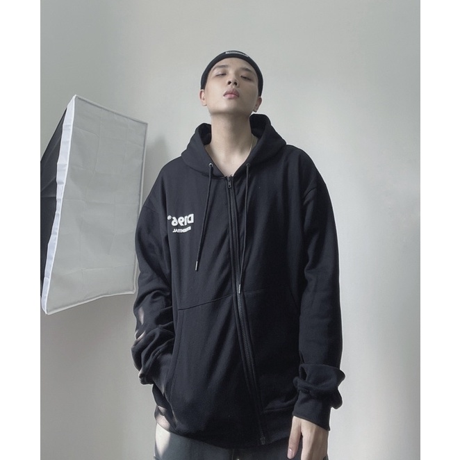 Áo hoodie zip DEJAVU.196 basic đen