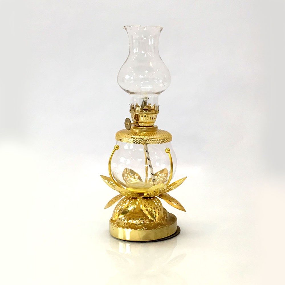 Đèn Thờ Đốt Dầu Cát Tường Lưu Ly Mạ Vàng Số 04