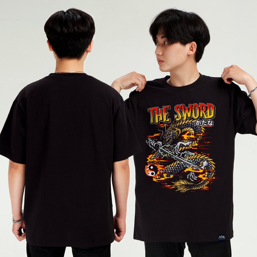 Áo thun nam phông nữ thanh kiếm và con rồng lửa unisex phong cách big size MVR BB4328