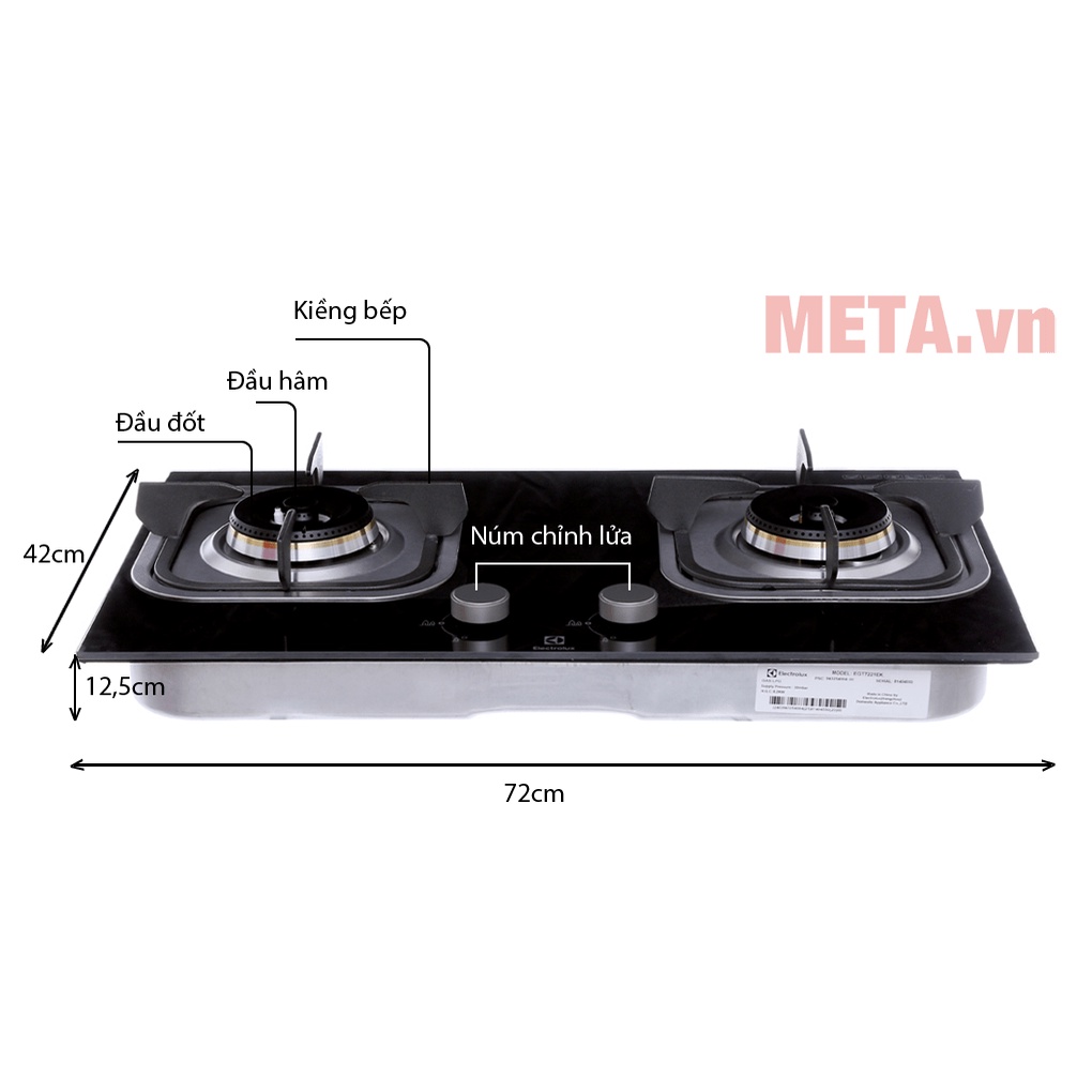 Bếp gas âm Electrolux EGT7221EK- Mới 100% Chính Hãng +Tặng dây gas,kính cường lực,ngắt gas tự động