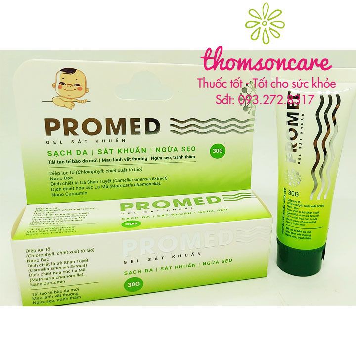 Kem Promed gel, sát khuẩn da, thủy đậu, tay chân miệng, kháng khuẩn, ngừa sẹo từ tinh chất trà xanh, nano bạc