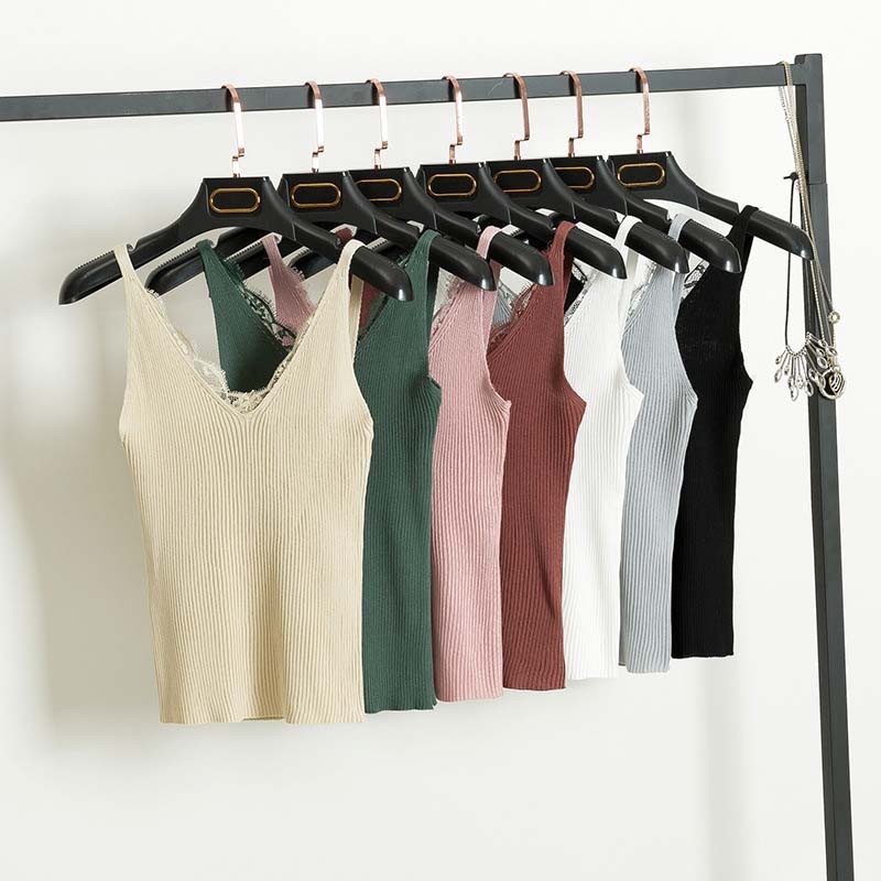 Áo dệt kim không tay viền ren dáng ôm cho nữ | BigBuy360 - bigbuy360.vn