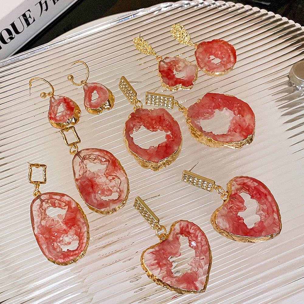 Nhựa Resin VANES1|Bông Tai Hình Giọt Nước Màu Hồng Ngọt Ngào|Khuyên Tai Dáng Dài Phong Cách Hàn Quốc Cho Nữ