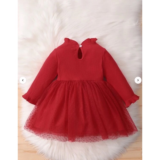 Váy SHEIN UK bé gái váy len đỏ ren auth