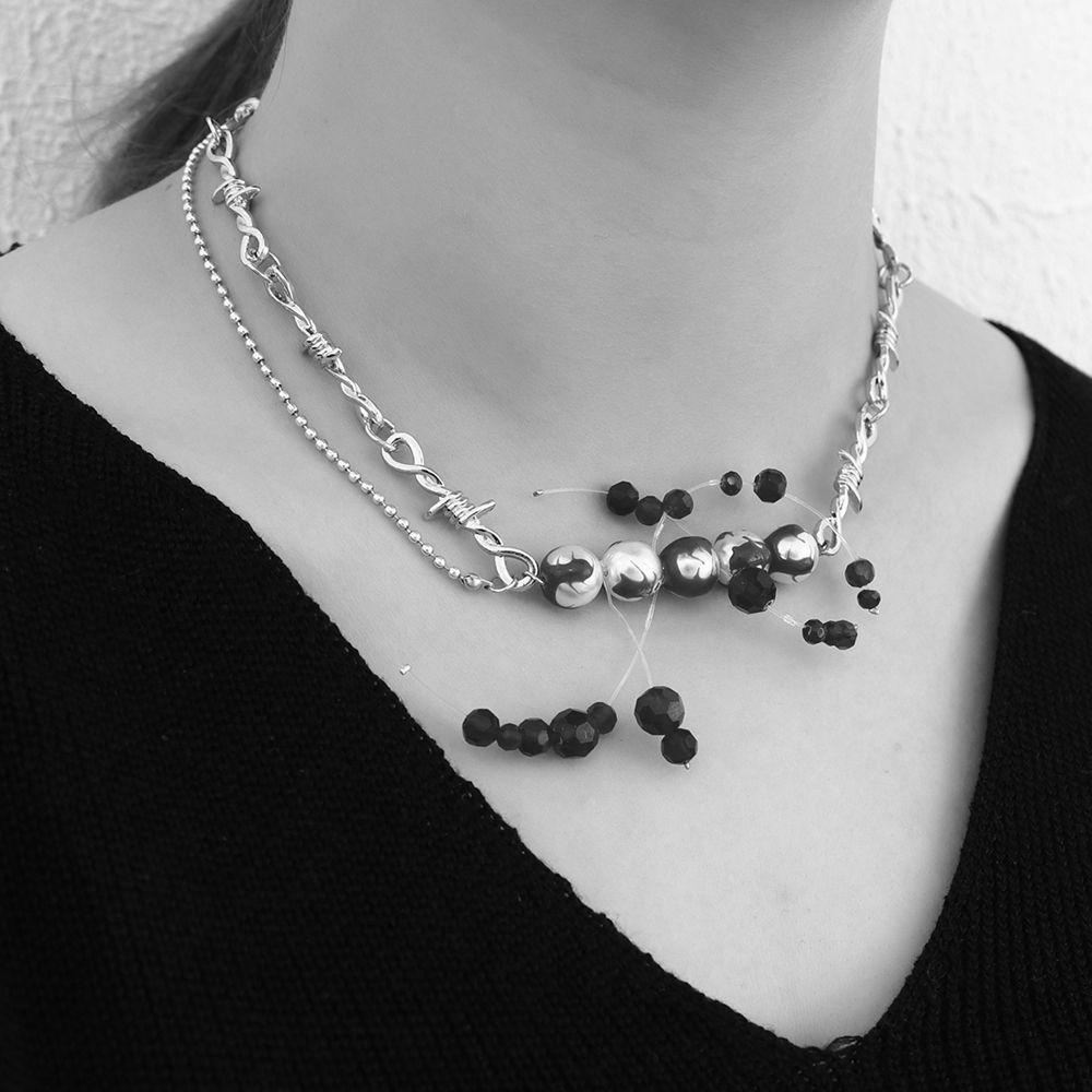 MXGOODS Vòng Cổ Hai Lớp Đính Hạt Và Tua Rua Phong Cách Hàn Quốc Cổ Điển Dành Cho Nữ