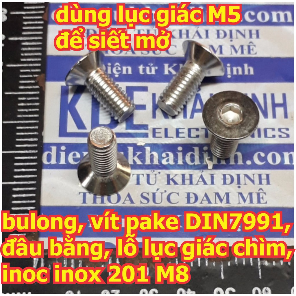 bulong vít pake DIN7991, đầu bằng, lỗ lục giác chìm, inoc inox 201 M8 các loại 12mm ~100mm kde6120