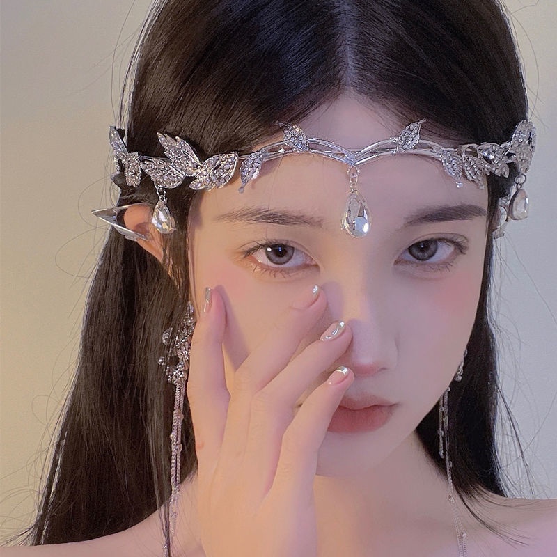 Fairy Elf Băng Đô Đính Kim Cương Giả Hình Giọt Nước Lấp Lánh Phong Cách Bohemian Độc Đáo Trang Trí Trán Và