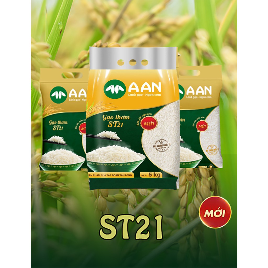 Gạo Thơm ST21 A AN Túi 5Kg - Đặc sản Sóc Trăng - Thơm hoa lài nhẹ, cơm ngọt, rất dẻo, để nguội vẫn mềm | BigBuy360 - bigbuy360.vn