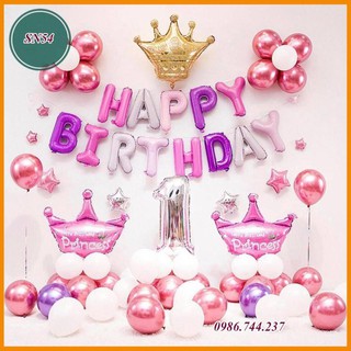 Set Bóng Bay Trang Trí Sinh Nhật Happy Birthday Màu Hồng Tím