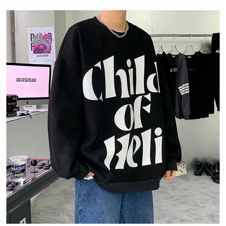 Áo sweater cổ tròn cỡ lớn phong cách Hồng Kông thời trang cá tính cho nam size M-8XL