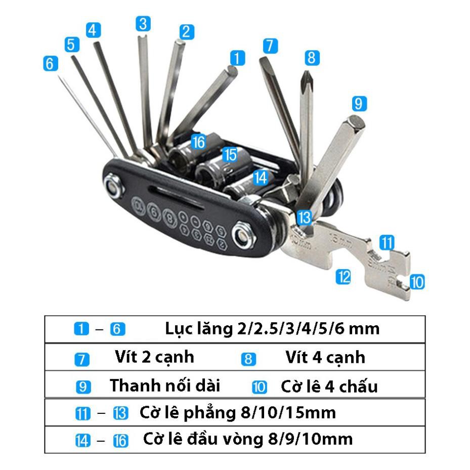 Dụng cụ sửa chữa đồ dùng, xe đạp đa năng 16 món tiện dụng HT-001210