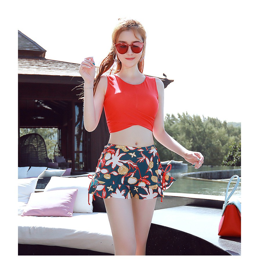 Bikini bộ đồ bơi nữ 3 mảnh (mẫu mới 2020) phong cách Hàn Quốc - Ảnh thật ở cuối đồ bơi đi biển chéo áo che bụng | BigBuy360 - bigbuy360.vn