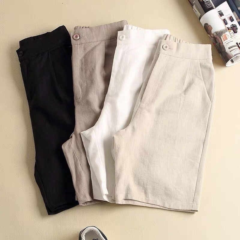 Quần short nữ ống rộng lưng cao quần lửng chất đũi mềm mát lưng chun sau co giãn TÂM Clothings
